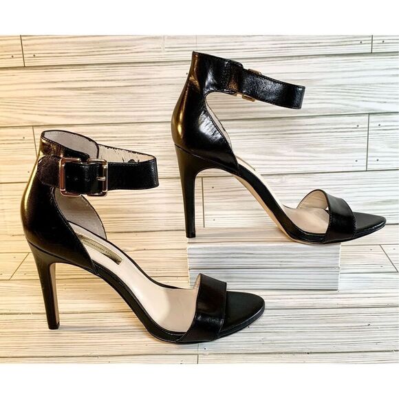INC International Concepts Black Leather Reidi 2 Piece Sandal style stiletto hee - Picture 2 of 8